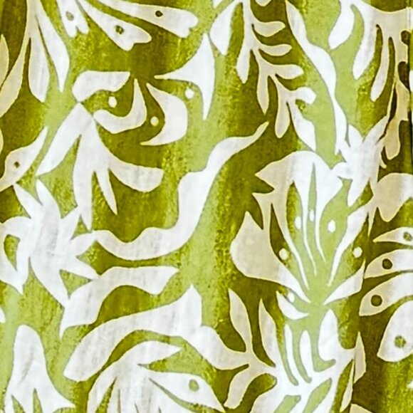 Rachel Zoe Linen Wide Leg Pants Elastic Waist Sash 4 Pockets Green Leafy Print L - Picture 2 of 10